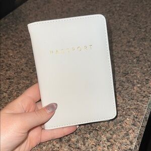 White Passport Holder with Gold Lettering